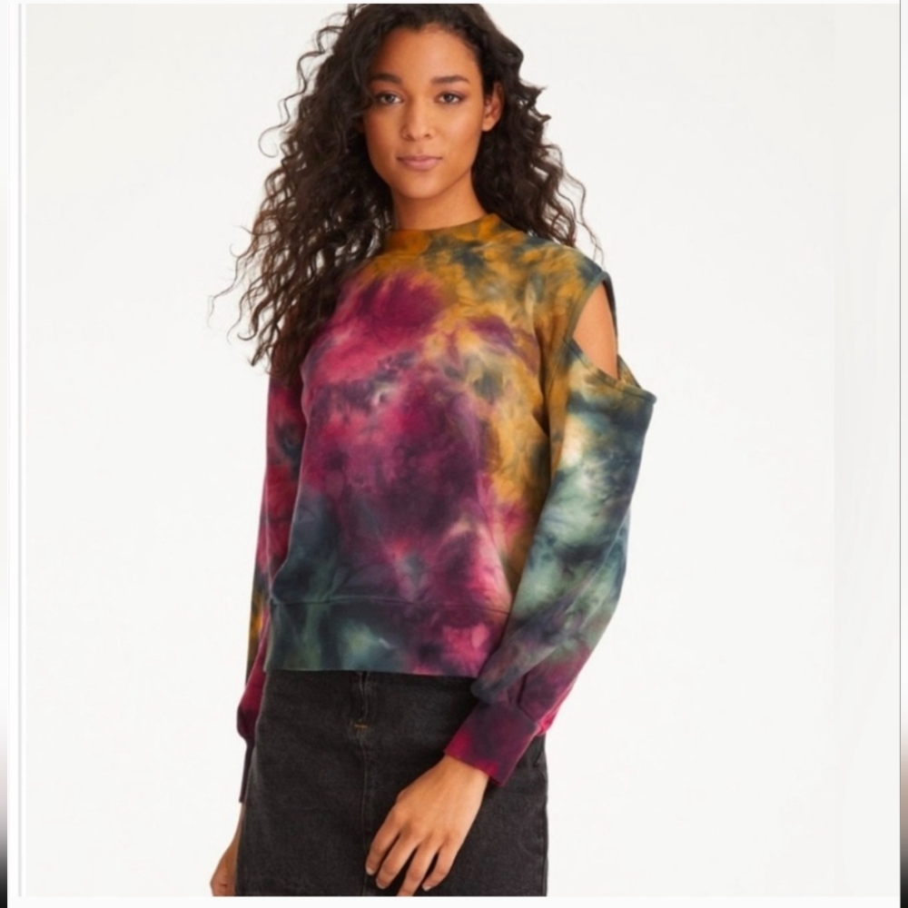 NWT Revolve 525 America Tie Dye Sweat Shirt Amber Multi Shoulder Cut Out Small